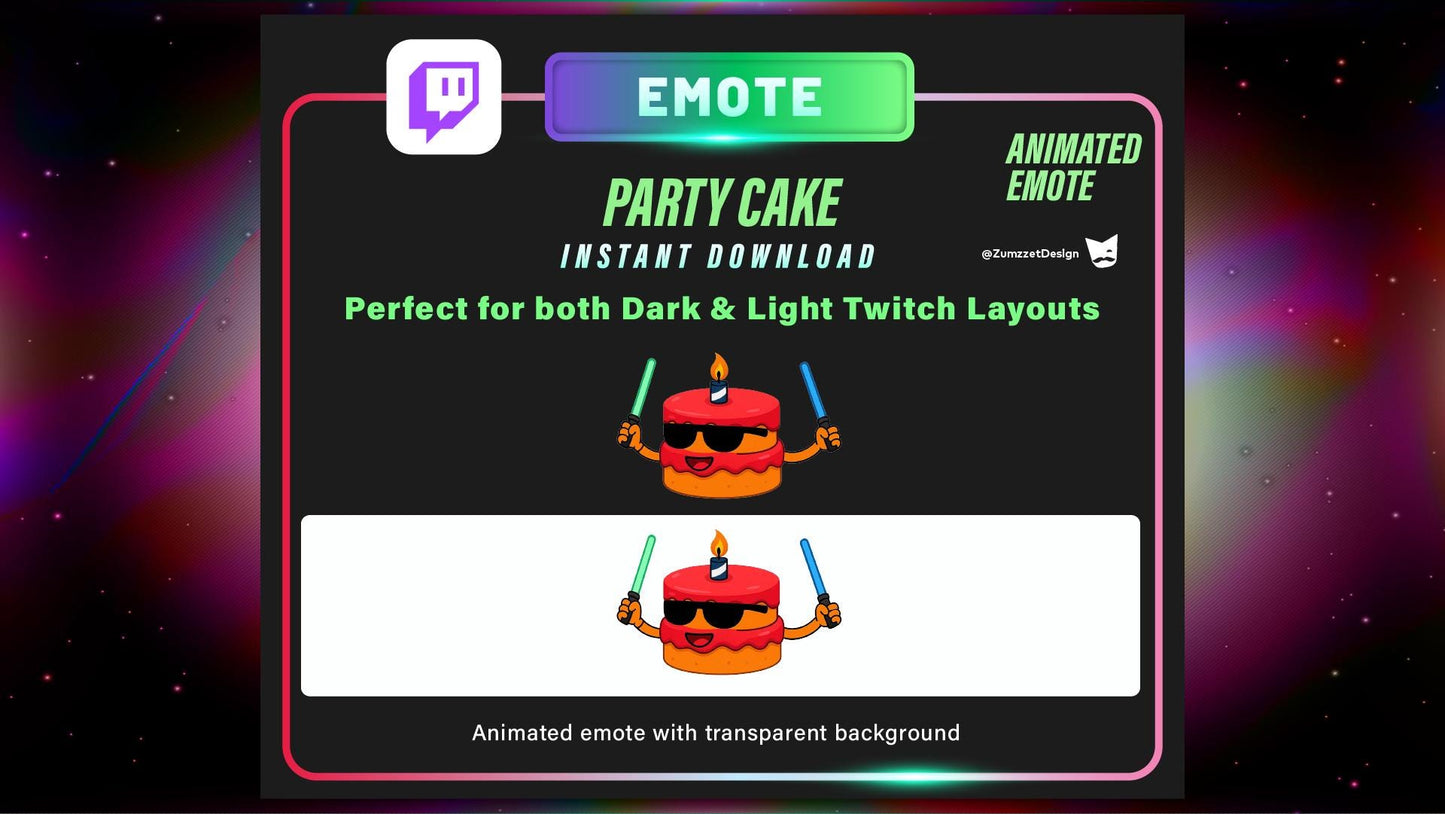 ANIMATED Rave Birthday Cake Emote for Twitch, Streamer, Gaming, Streaming, Stream Emotes, Dancing Emote, Celebrations Emote