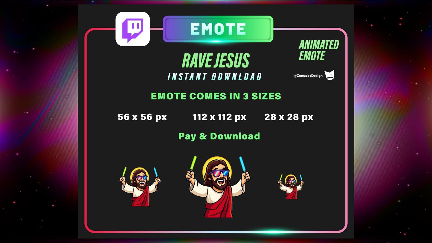 ANIMATED Dancing Rave Jesus Emote for Twitch, Glowing Sticks , Party Emote, Stream Emotes, Funny Emote, Music Emote