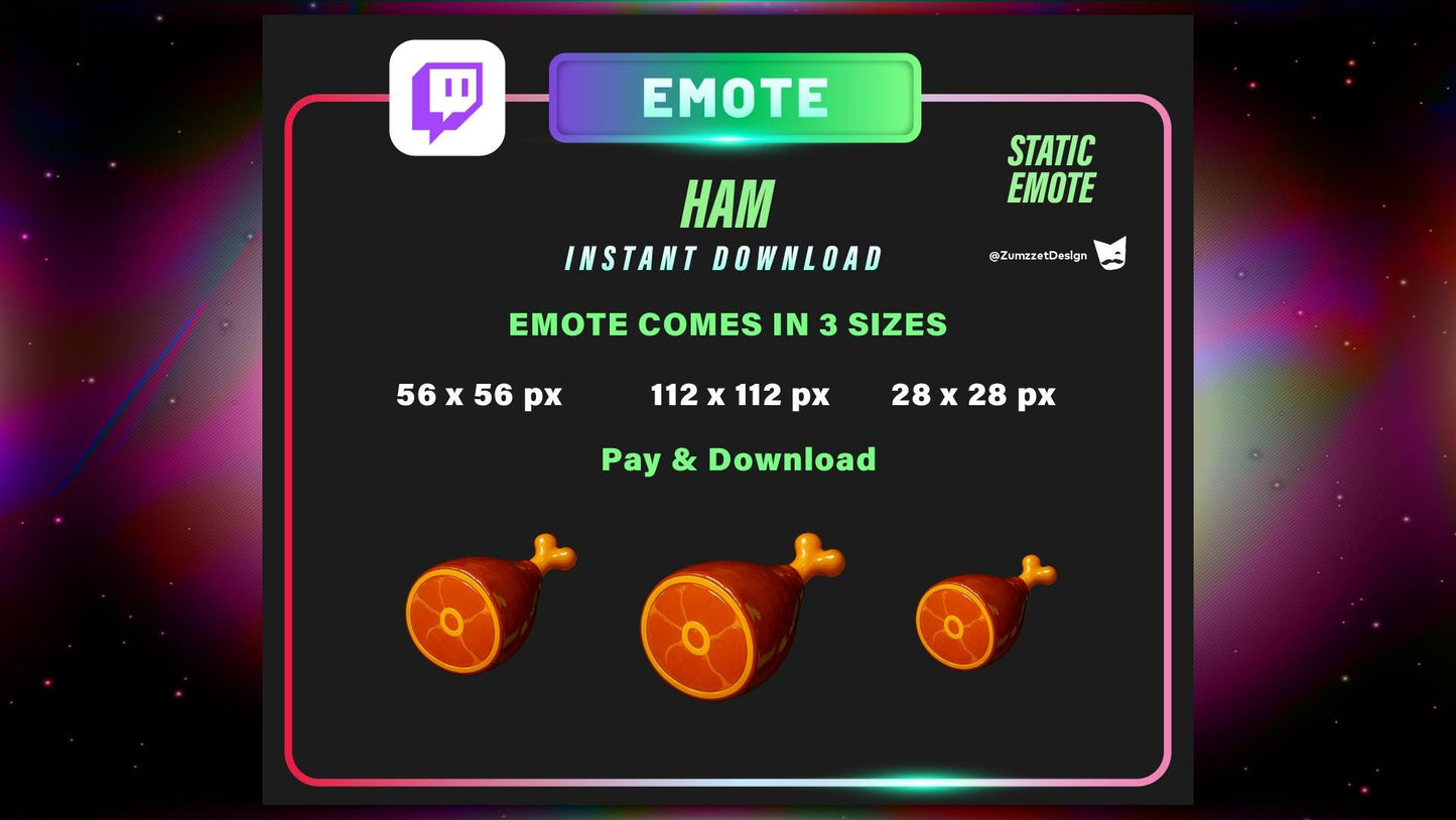 STATIC Ham Emote Set for Twitch, Streamer RPG, Medieval Gaming, Tavern Emotes, Stream Emotes, Cooked Food Emote, Food emote