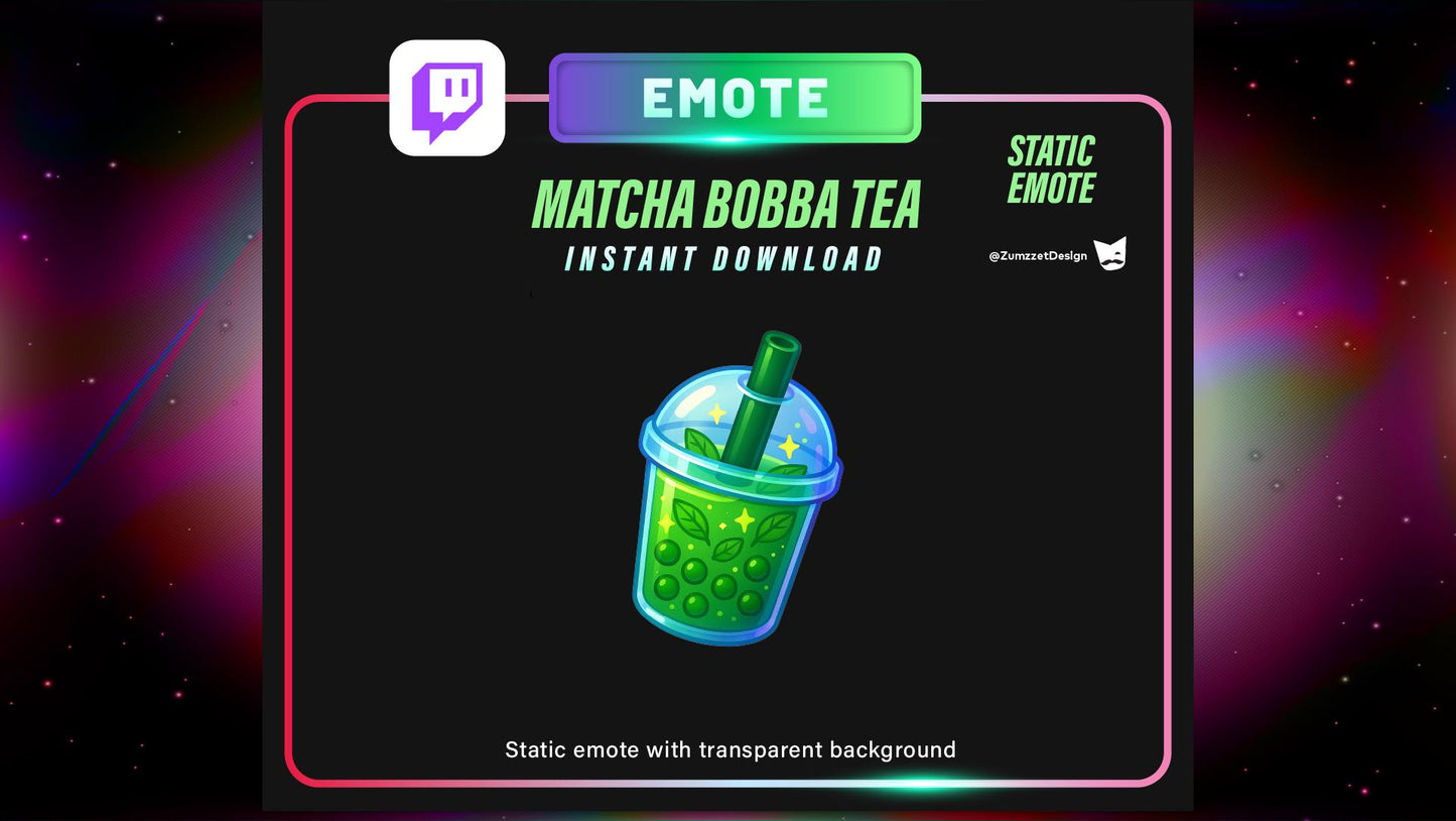 STATIC Matcha Bubble Tea Emote for Twitch, Drinks Emote, Sweets Food Emotes