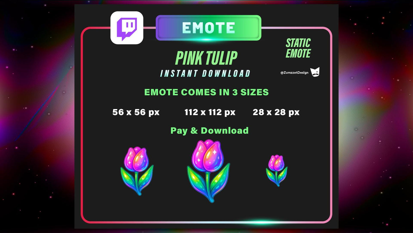 STATIC Pink Tulip Flower Emote for Twitch, Botanical Emote, Cute Girly Emotes
