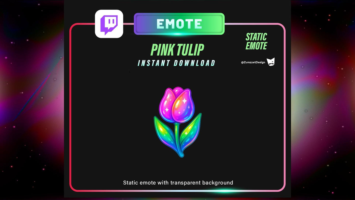 STATIC Pink Tulip Flower Emote for Twitch, Botanical Emote, Cute Girly Emotes