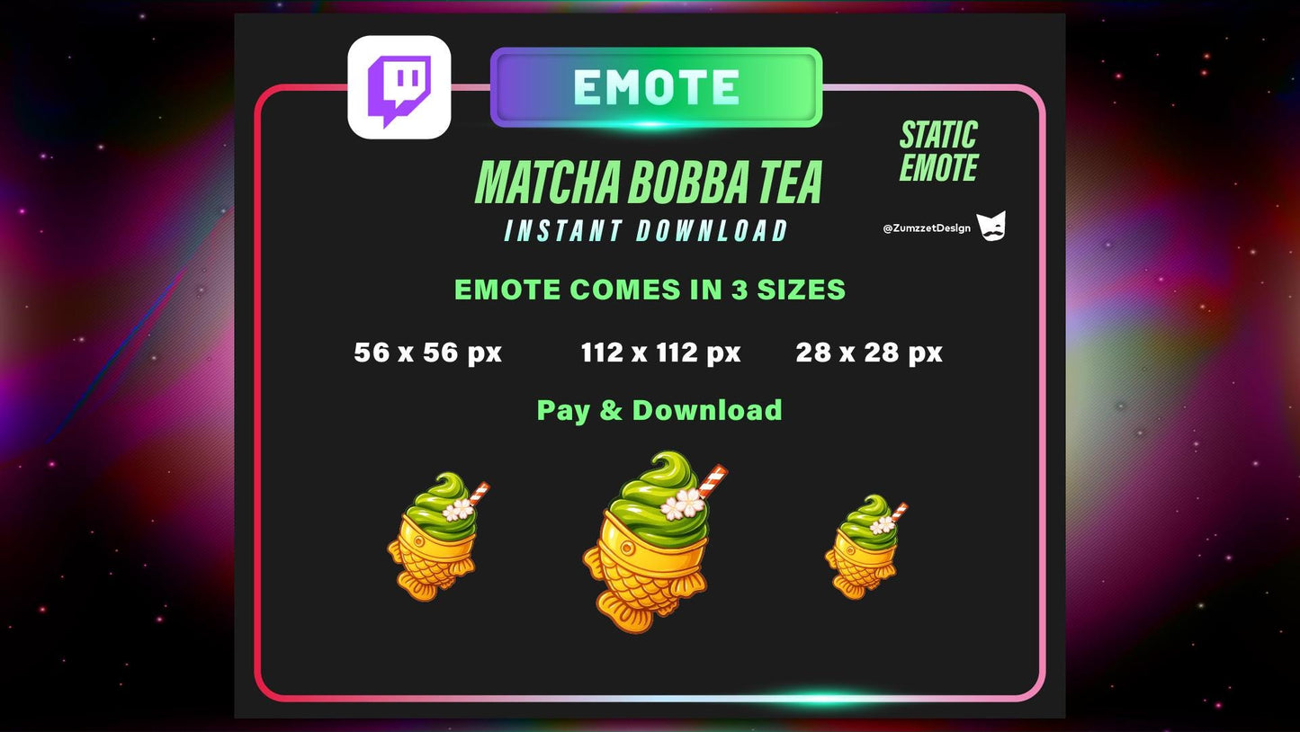 STATIC Taiyaky Fish Matcha Ice cream Emote Set for Twitch, Cute Emote, Food Emotes, Stream Emotes