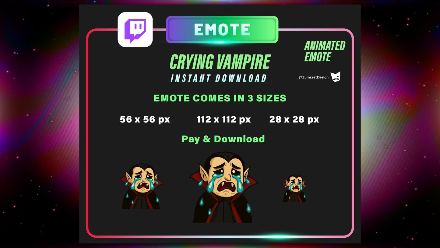 ANIMATED Crying in Distress Vampire Character Emote Twitch, Streamer, Gaming, Streaming, Stream Emotes, Sad React Emote