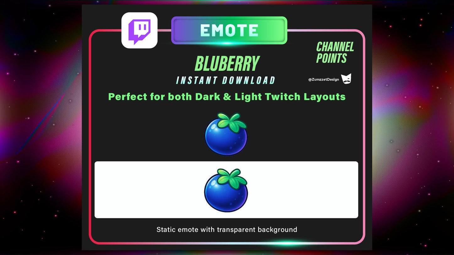 STATIC BluBerry Emote and Channel Point for Twitch, Streamer, Fruit Emote, Food Emote