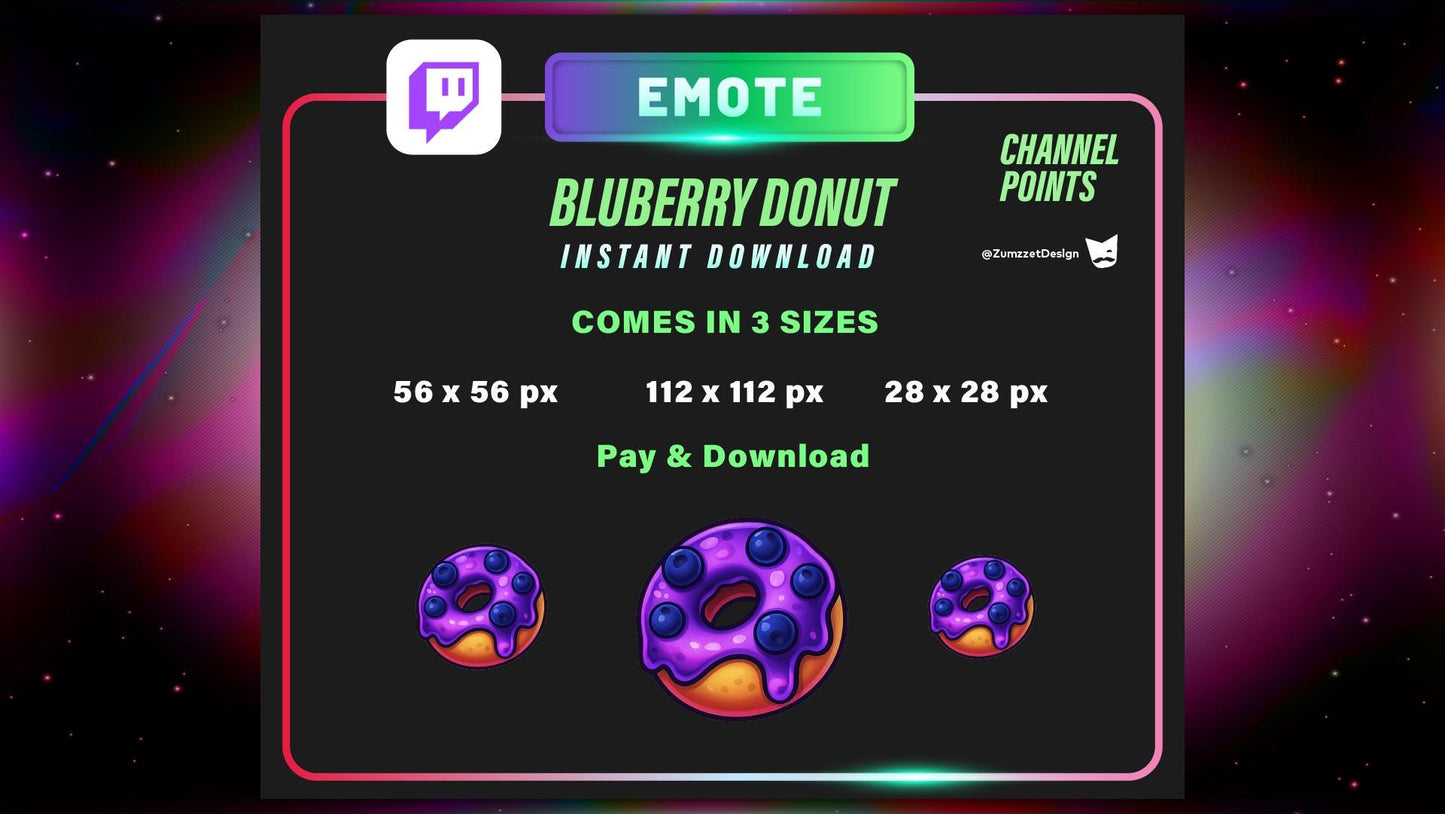 STATIC BluBerry Donut Emote and Channel Point for Twitch, Streamer, Sweets Emote, Food Emote, Cute Emote