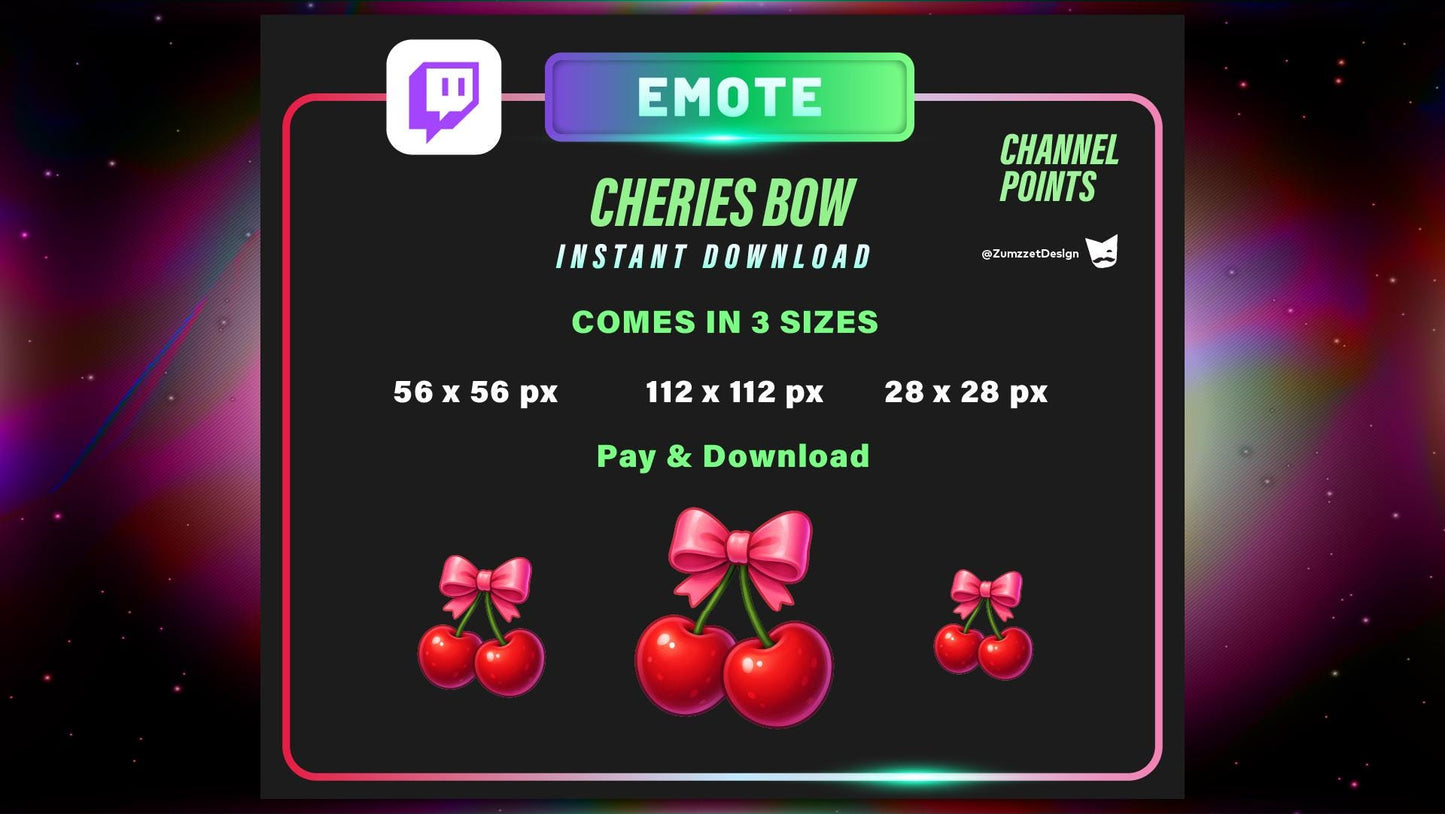 STATIC Bow with Cherries Emote and Channel Point for Twitch, Streamer, Cute Girly Emote, Fruit Emote