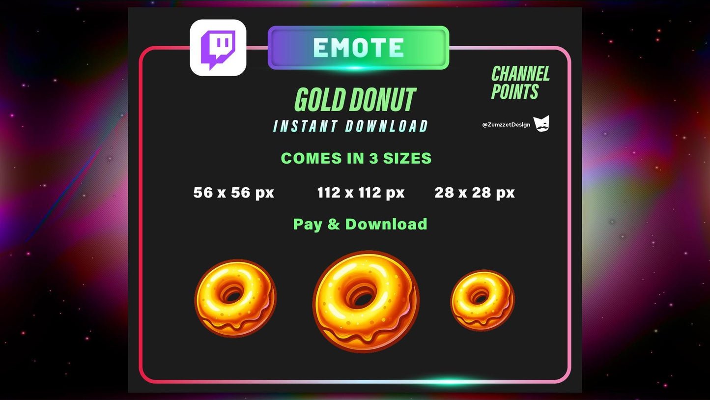 STATIC Gold Donut Emote and Channel Point for Twitch, Streamer, Sweets Emote, Food Emote, Cute Emote