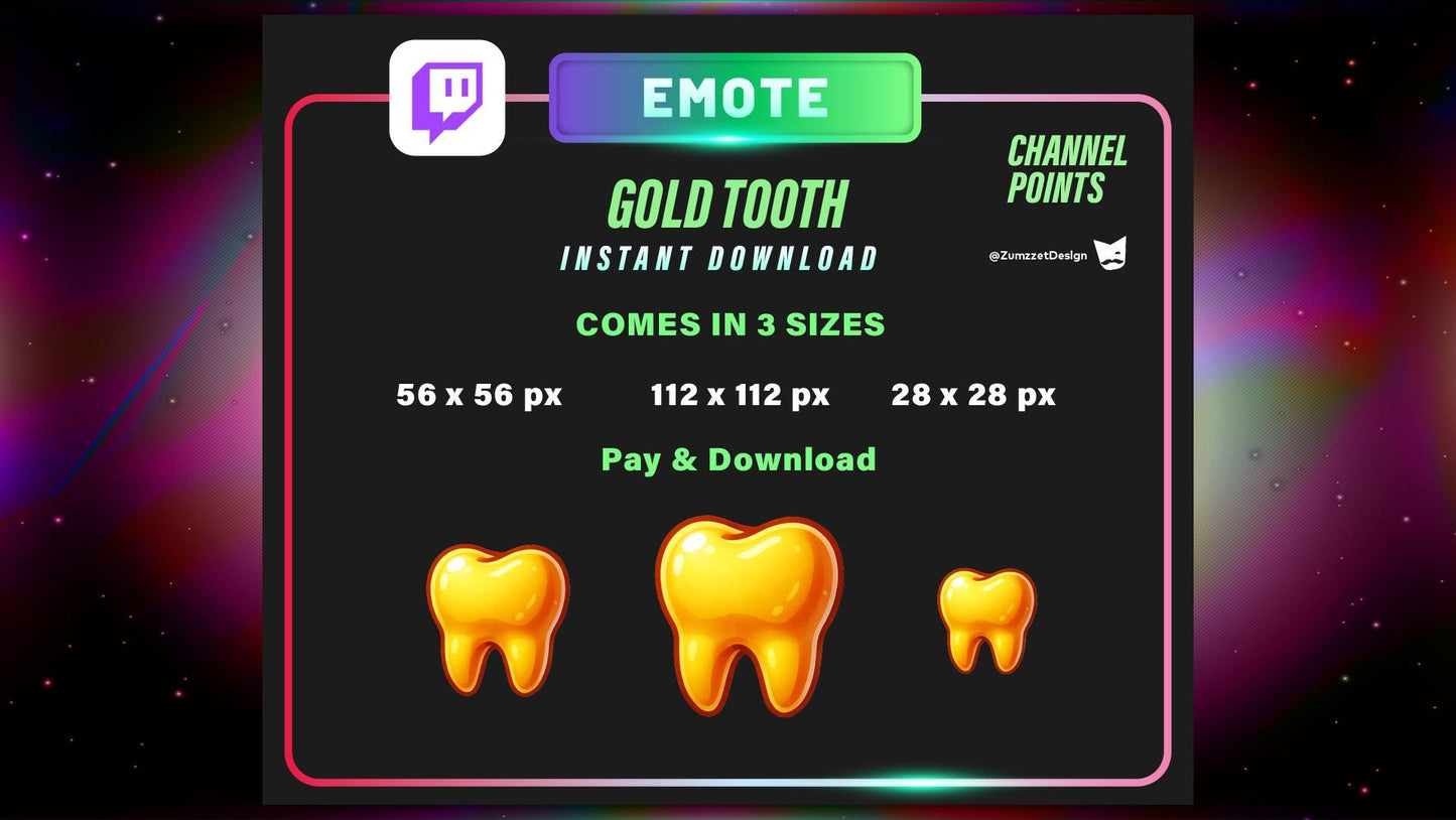 STATIC Gold Tooth Emote and Channel Point for Twitch, Streamer, Funny Emote, Western Emote