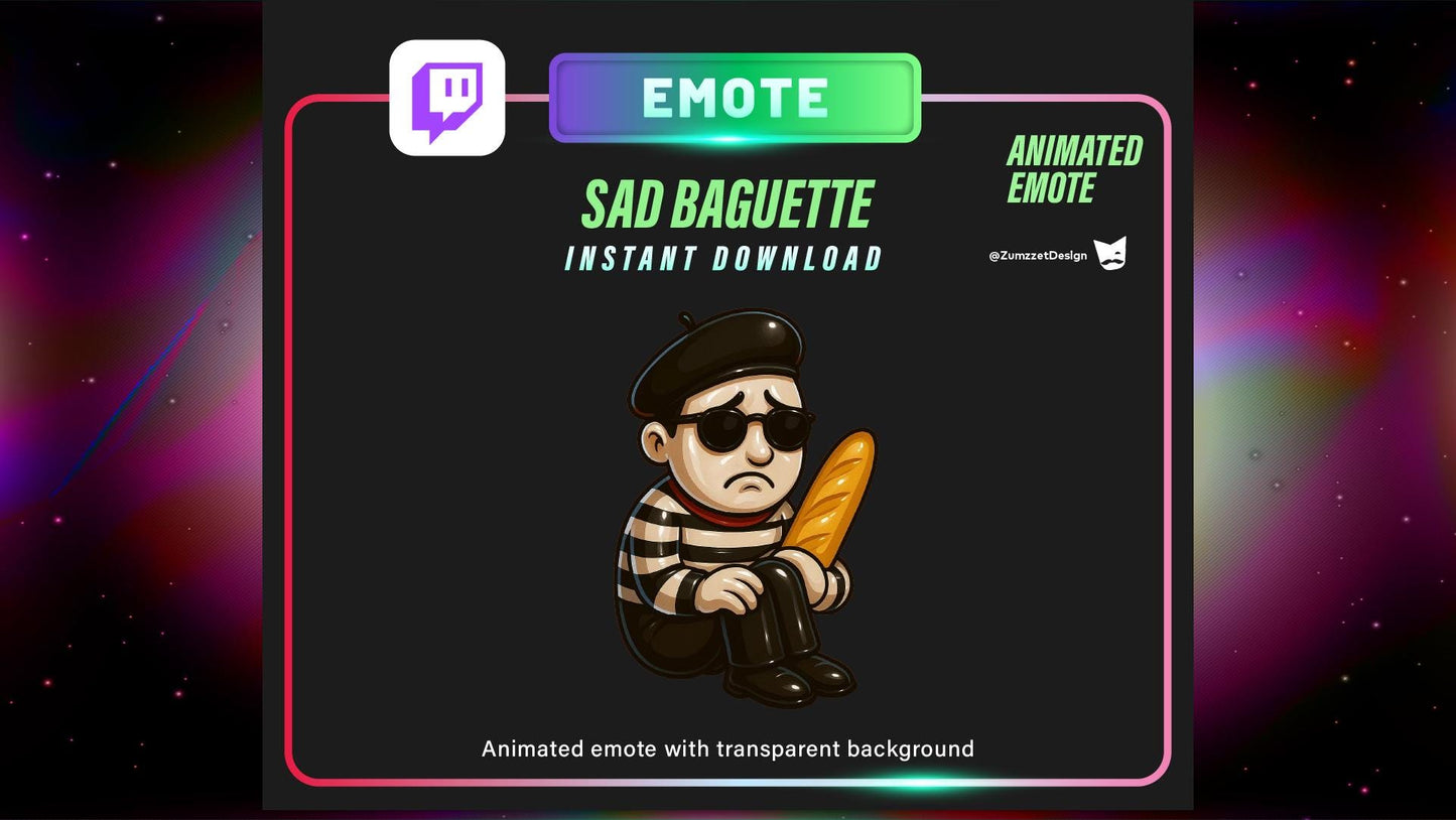ANIMATED Sad French Mime Emote Twitch, Streamer, Gaming, Streaming, Stream Emotes, Reaction Emote, Sad Crying Emote