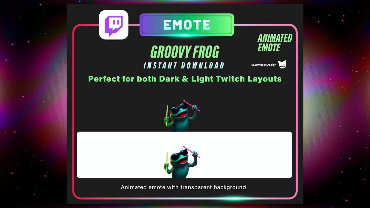 ANIMATED Rave Groovy Frog Emote for Twitch, Streamer, Gaming, Streaming, Stream Emotes, Glowing Emote, Music Emote