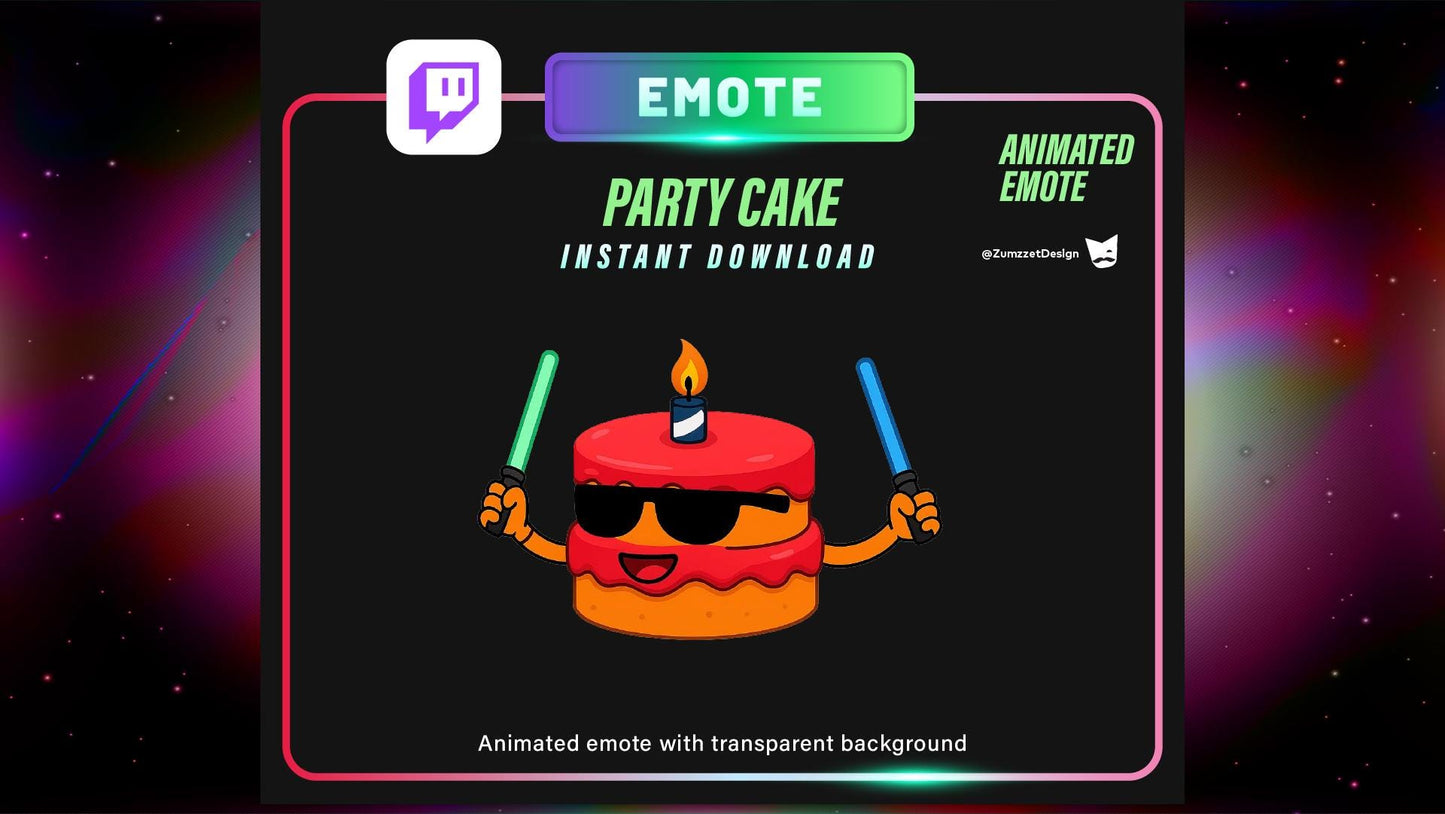 ANIMATED Rave Birthday Cake Emote for Twitch, Streamer, Gaming, Streaming, Stream Emotes, Dancing Emote, Celebrations Emote