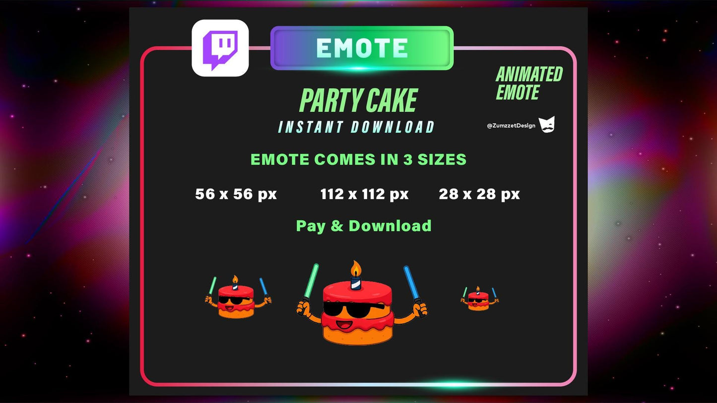 ANIMATED Rave Birthday Cake Emote for Twitch, Streamer, Gaming, Streaming, Stream Emotes, Dancing Emote, Celebrations Emote