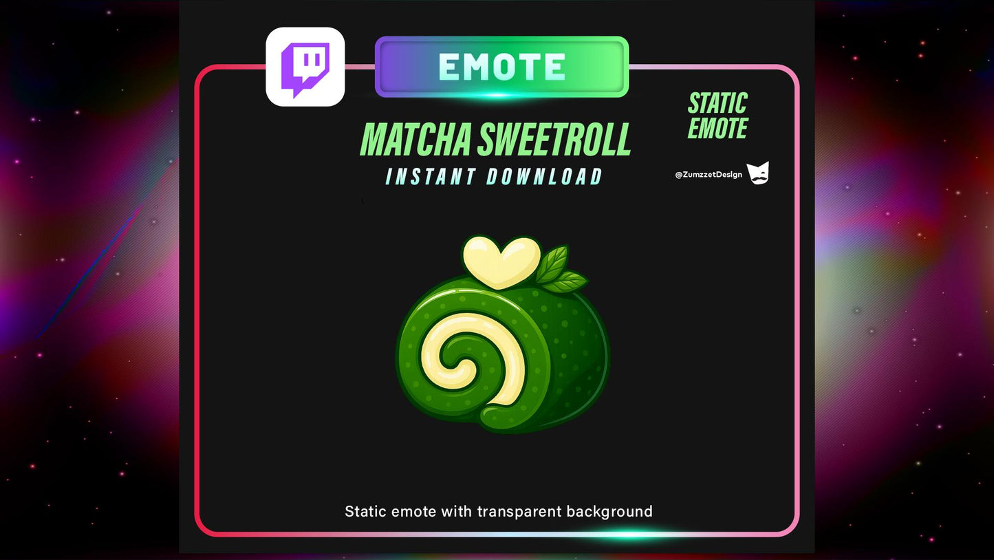 STATIC Matcha Sweet Roll Emote for Twitch, Dessert Emote, Sweets Food Emotes