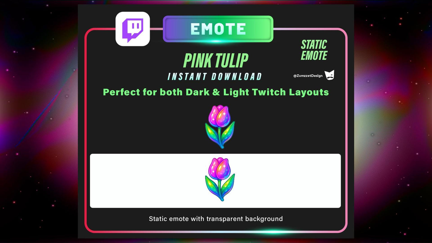 STATIC Pink Tulip Flower Emote for Twitch, Botanical Emote, Cute Girly Emotes
