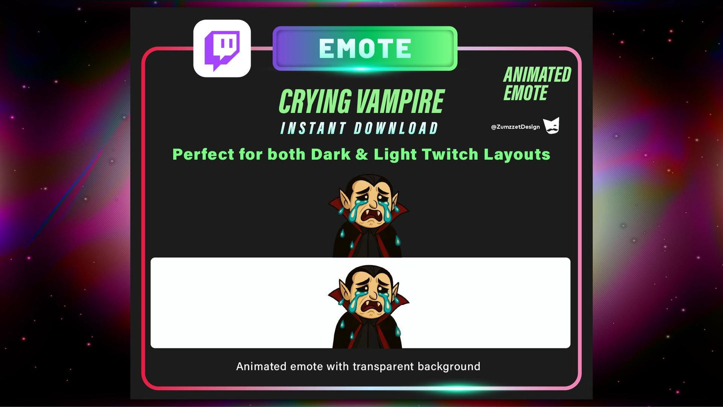 ANIMATED Crying in Distress Vampire Character Emote Twitch, Streamer, Gaming, Streaming, Stream Emotes, Sad React Emote