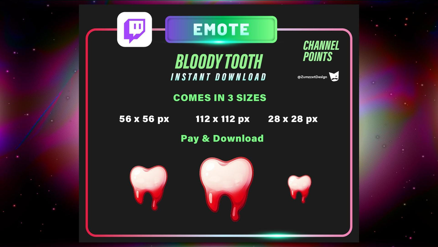 STATIC Bloody Tooth Emote and Channel Point for Twitch, Streamer, Halloween Emote, Horror Emote