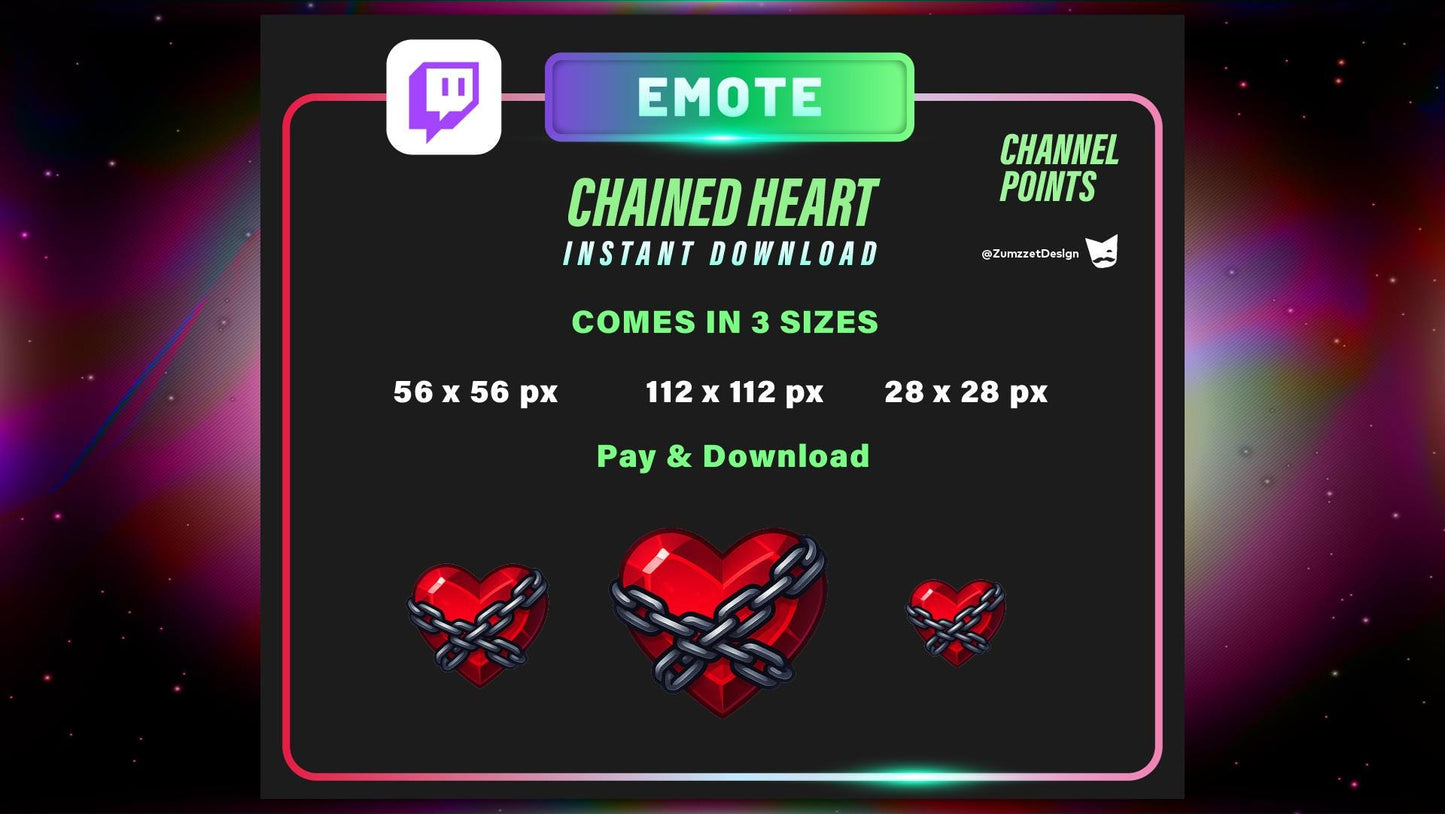 STATIC Chained Heart Emote and Channel Point for Twitch, Streamer, Halloween Emote, Horror Emote