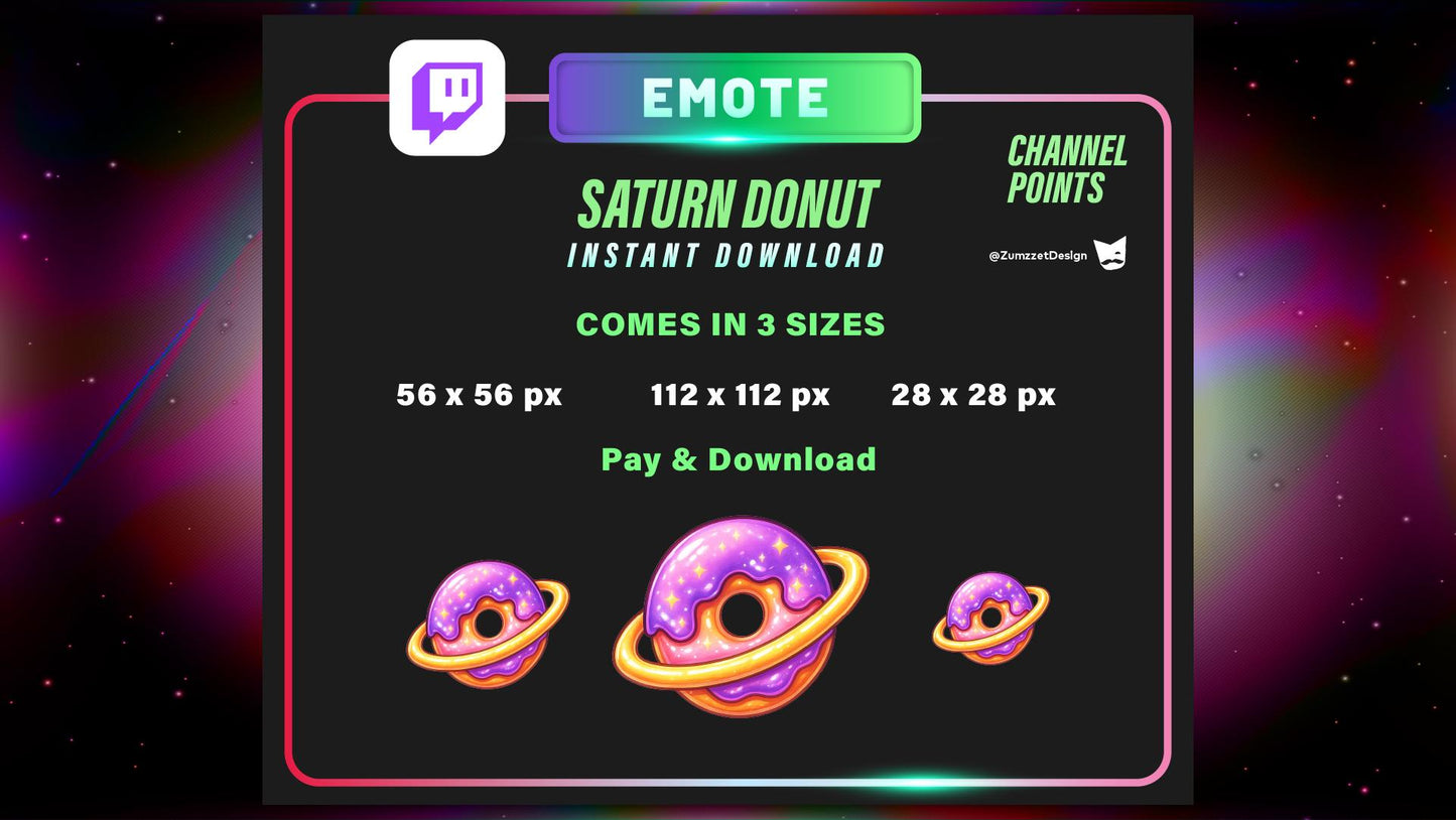 STATIC Saturn Galaxy Donut Emote and Channel Point for Twitch, Streamer, Sweets Emote, Food Emote, Cute Emote