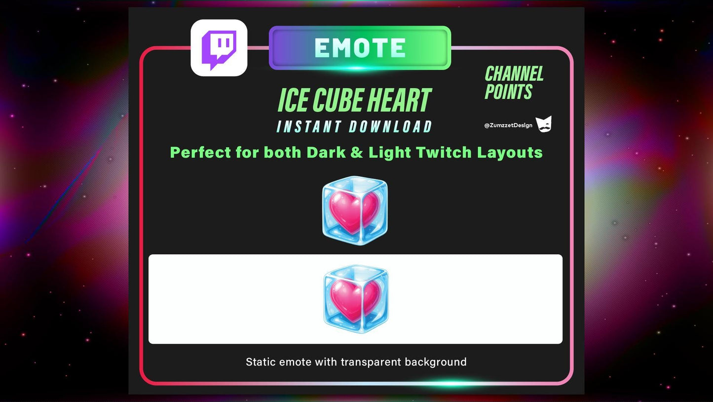 Frozen Heart Twitch Channel Point Emote – Static PNG for Cold Reactions, Chill Vibes & Ice Queen Moments