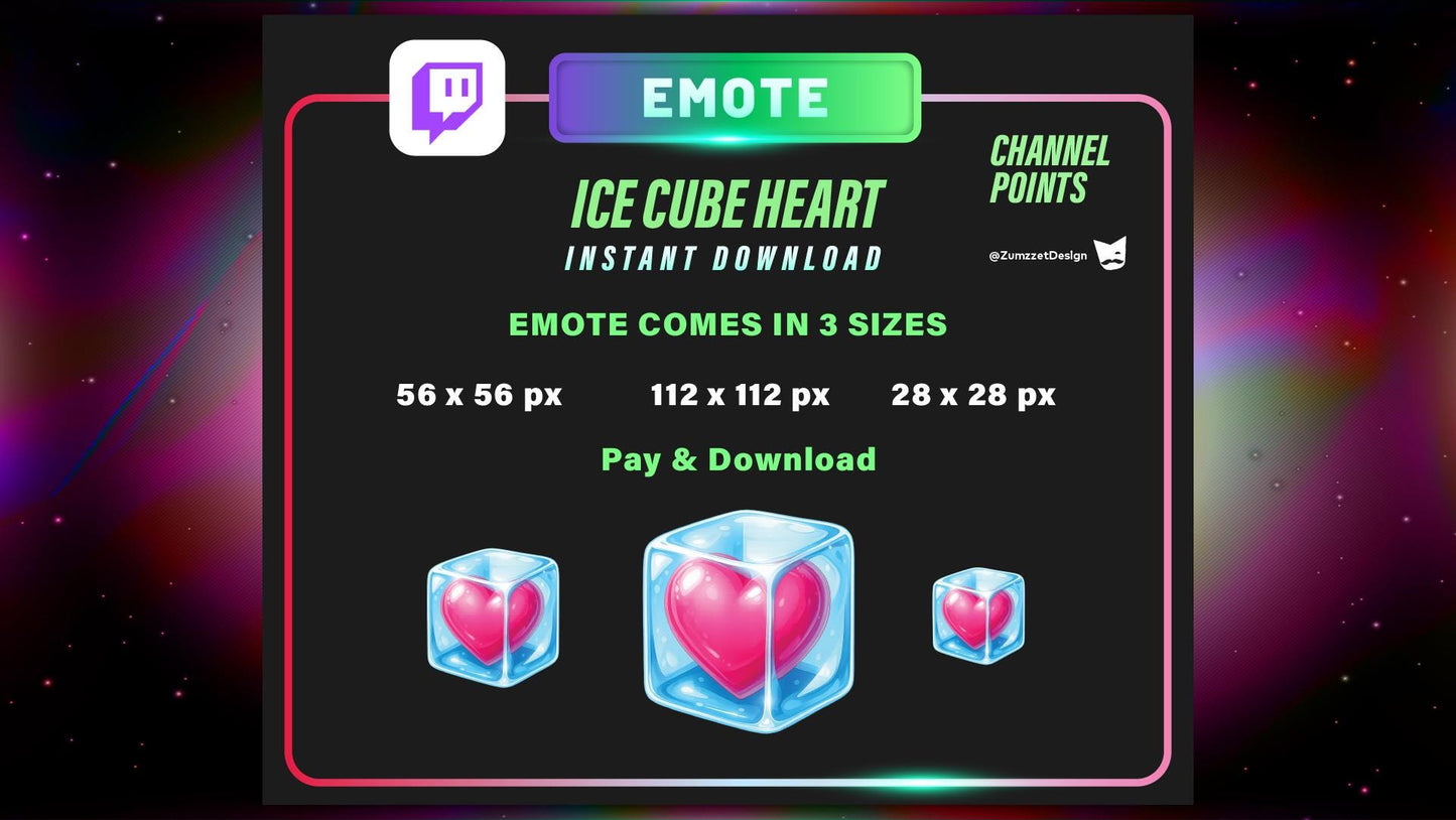 Frozen Heart Twitch Channel Point Emote – Static PNG for Cold Reactions, Chill Vibes & Ice Queen Moments