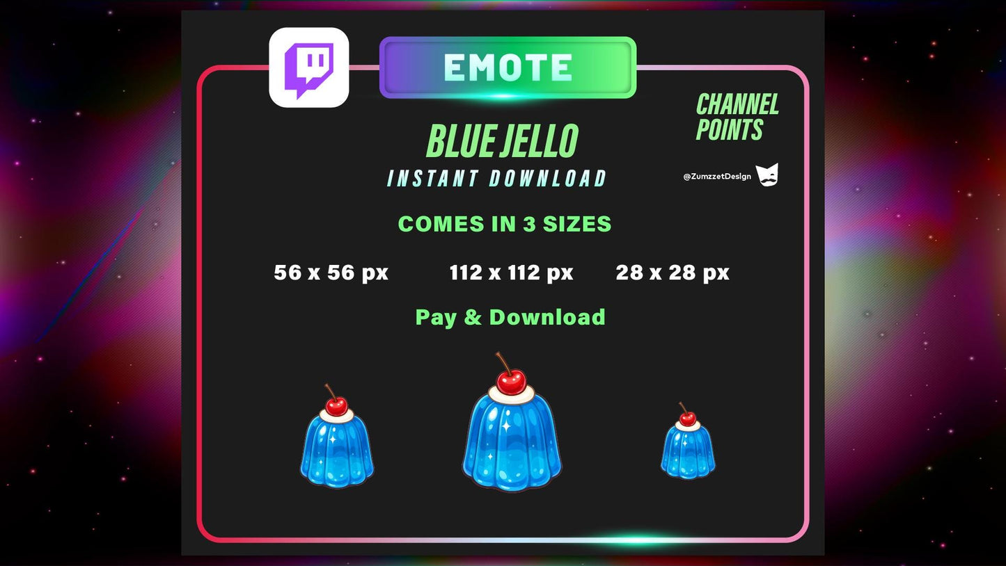 STATIC Blue Jello Emote and Channel Point for Twitch, Streamer, Dessert Emote, Sweets Emote