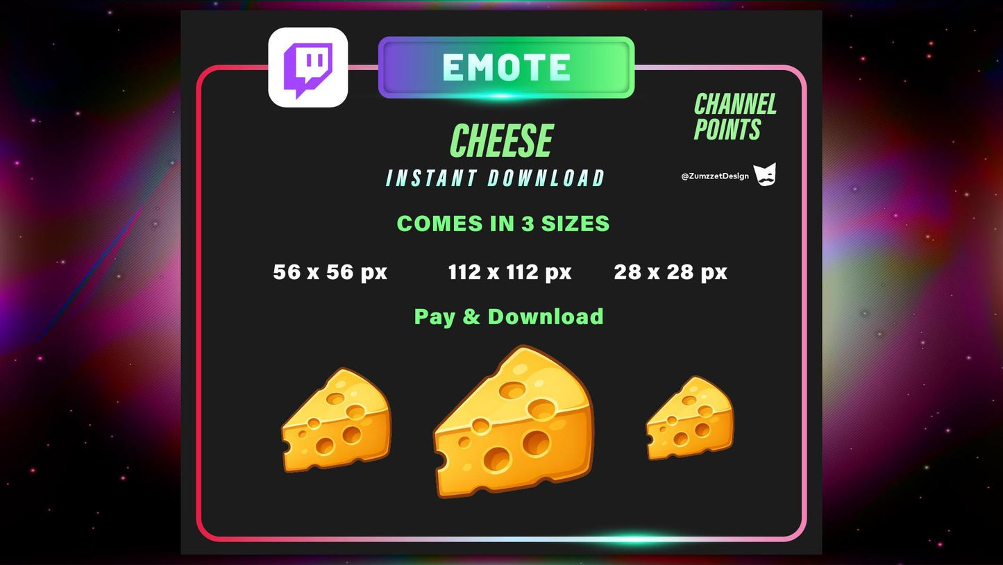 STATIC Cheese Emote and Channel Point for Twitch, Streamer, Food Emote