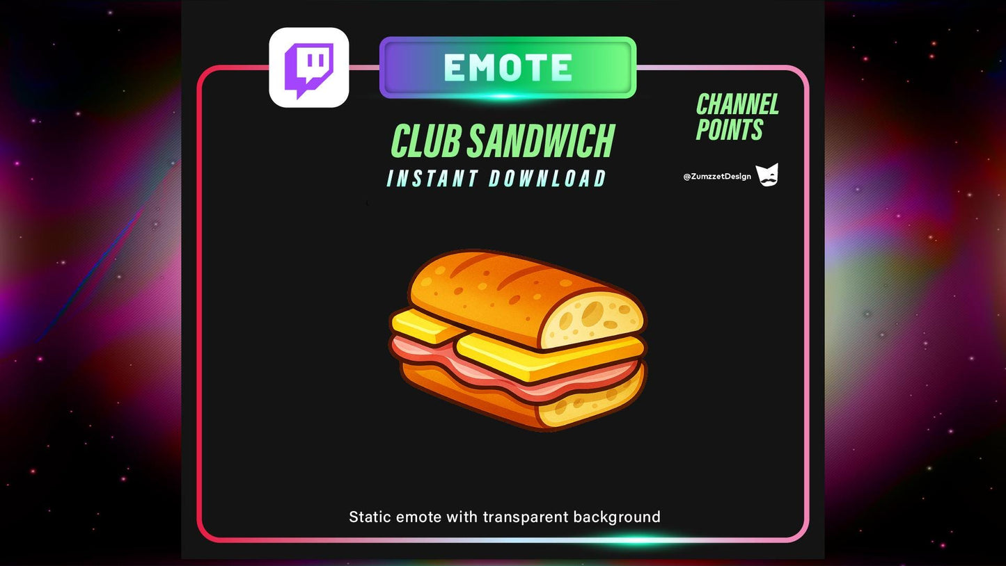 STATIC Club Sandwich Emote and Channel Point for Twitch, Streamer, Fast Food Emote