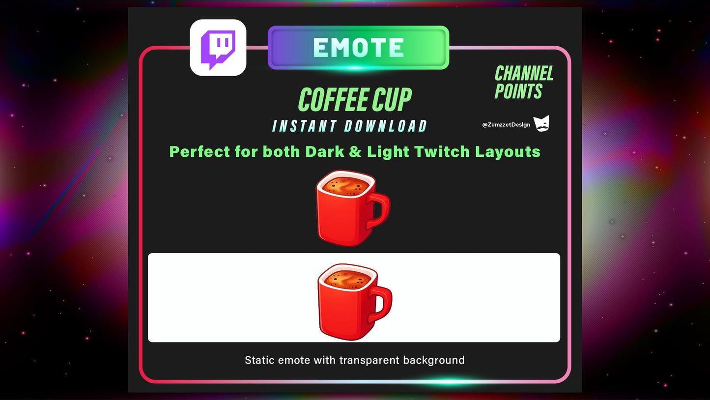STATIC Coffee Mug Emote and Channel Point for Twitch, Streamer, Drinks Emote, Cute Kawaii Emote