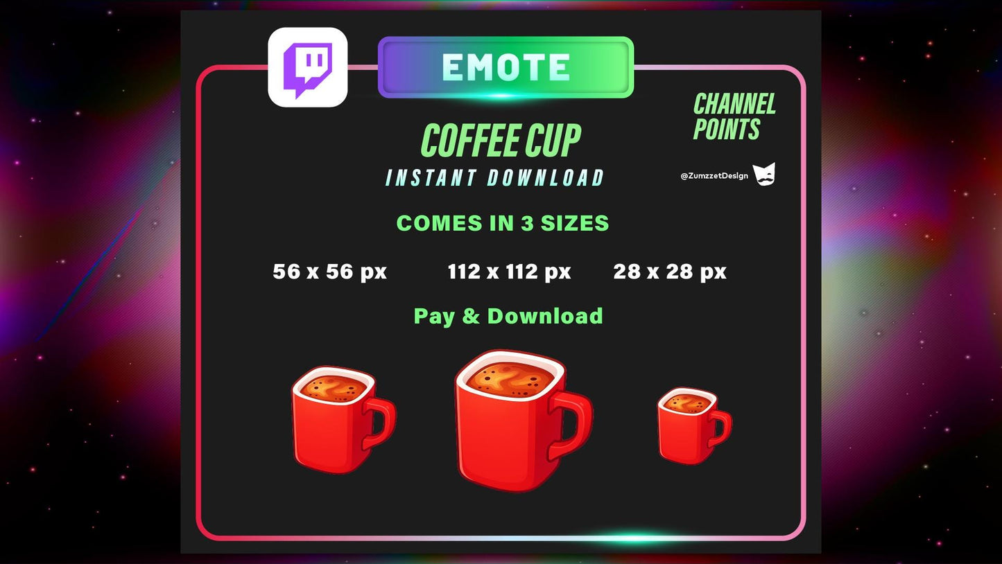 STATIC Coffee Mug Emote and Channel Point for Twitch, Streamer, Drinks Emote, Cute Kawaii Emote