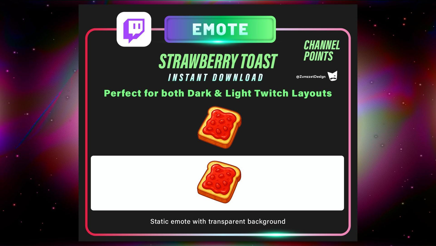 STATIC Strawberry Toast and Channel Point for Twitch, Streamer, Bread Emote, Food Emote