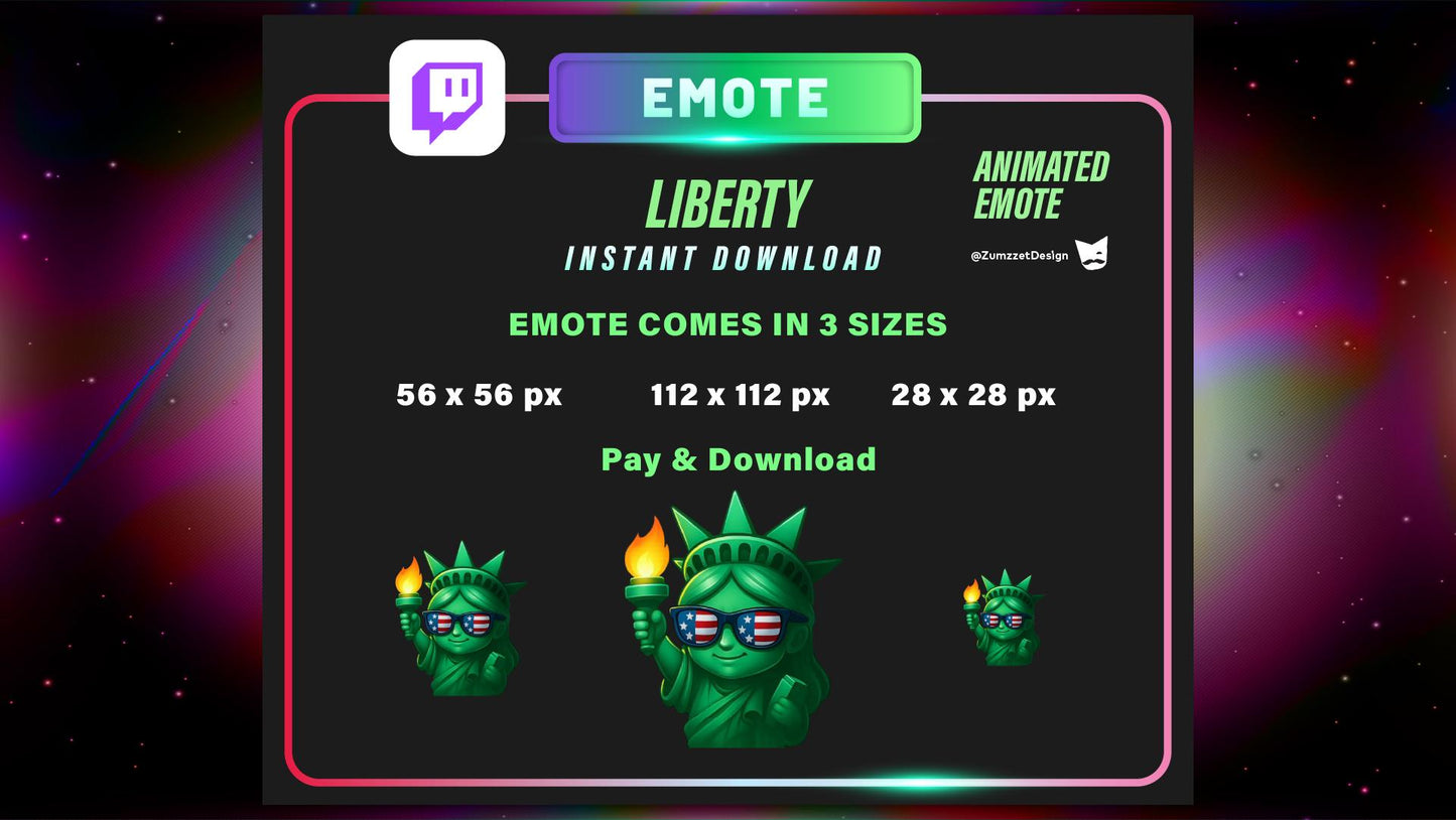 ANIMATED American Cute Statue of liberty Emote for Twitch, Streamer, USA Emote, Streaming, Stream Emotes, 4th July Emote