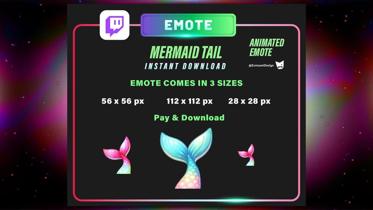 ANIMATED Pastel Siren Mermaid Tail Twitch Emote Cute Streamer Asset Instant Download