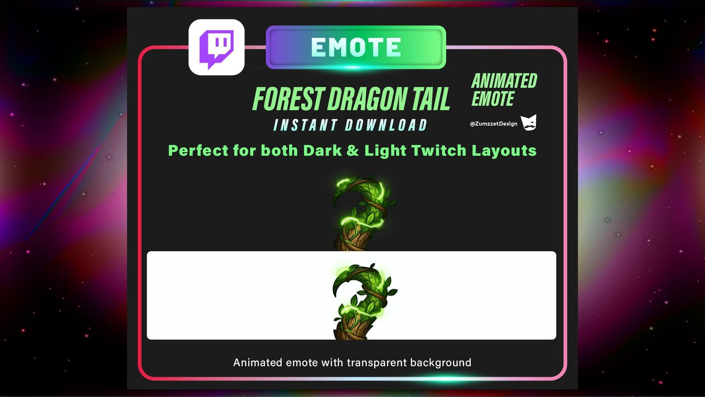 ANIMATED Glowing Forest Green Dragon Tail Emote Nature-Themed Twitch Asset Druid Emote Fantasy Instant Download