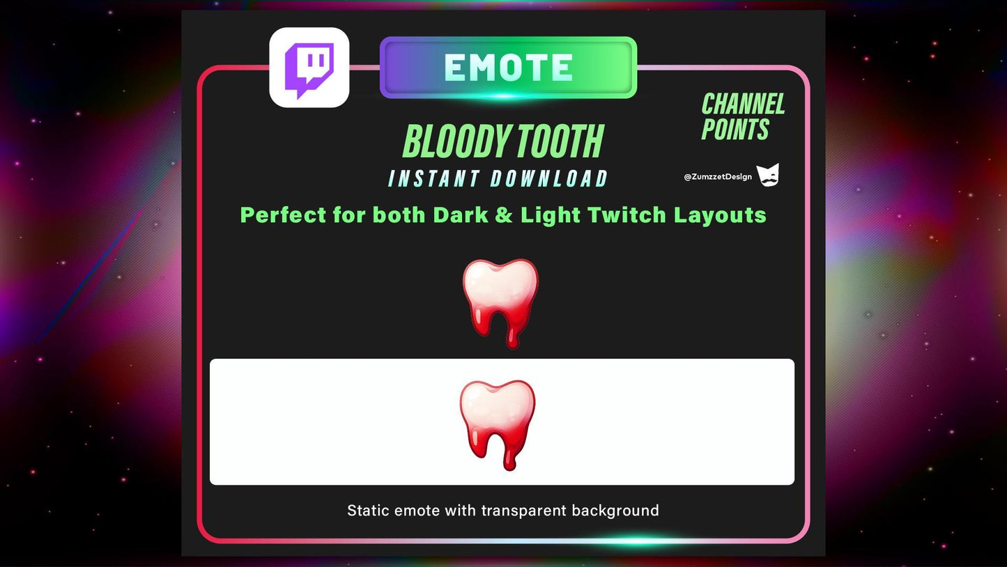 STATIC Bloody Tooth Emote and Channel Point for Twitch, Streamer, Halloween Emote, Horror Emote