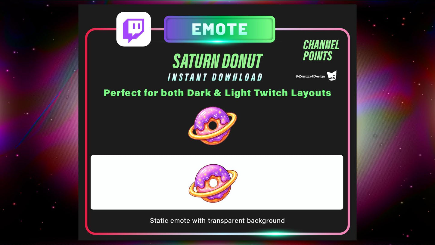 STATIC Saturn Galaxy Donut Emote and Channel Point for Twitch, Streamer, Sweets Emote, Food Emote, Cute Emote