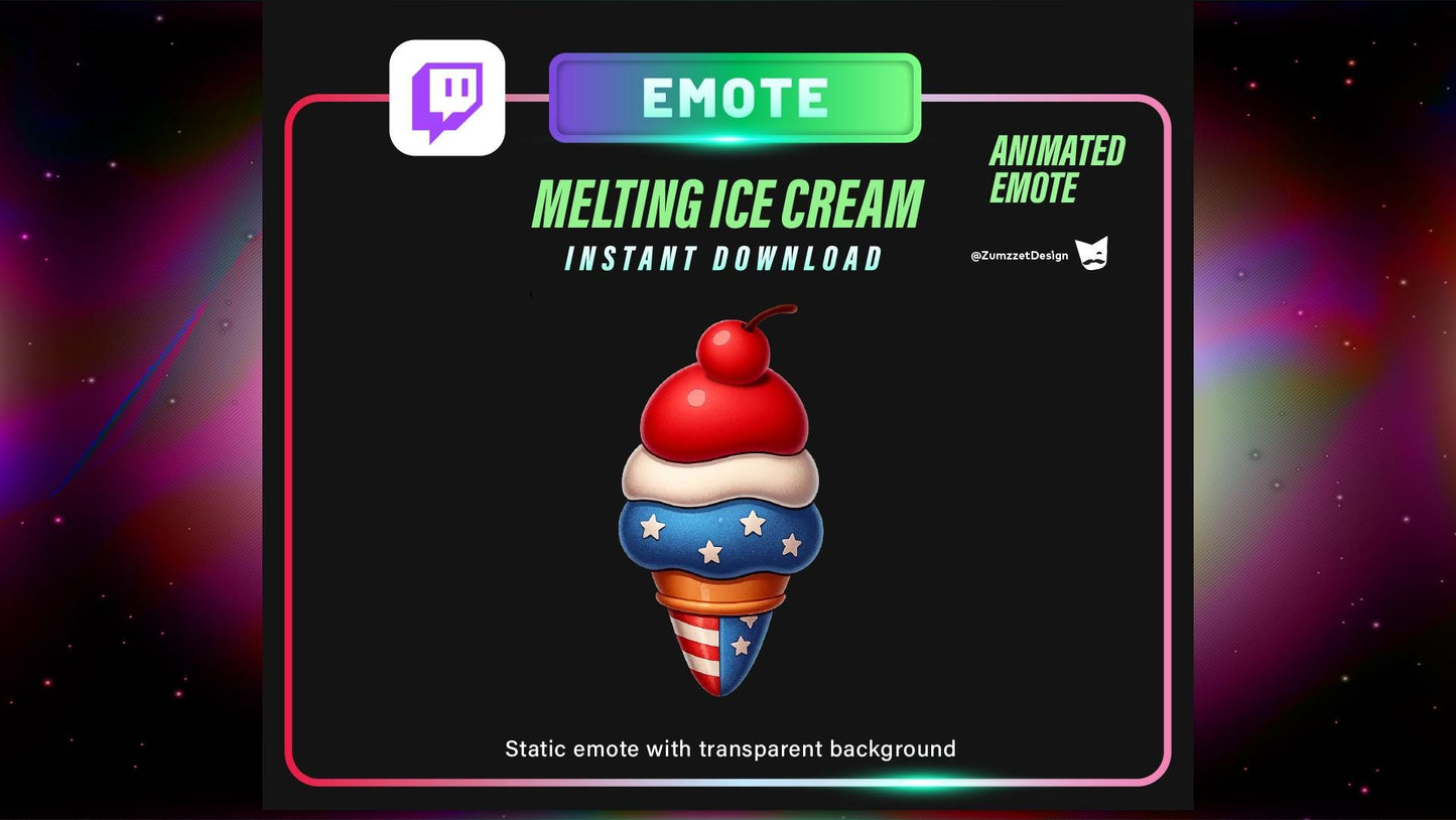 ANIMATED American Ice Cream Emote for Twitch, Streamer, Celebration Emote, 4th July, Patriotic Stream Emotes, Dessert Emote