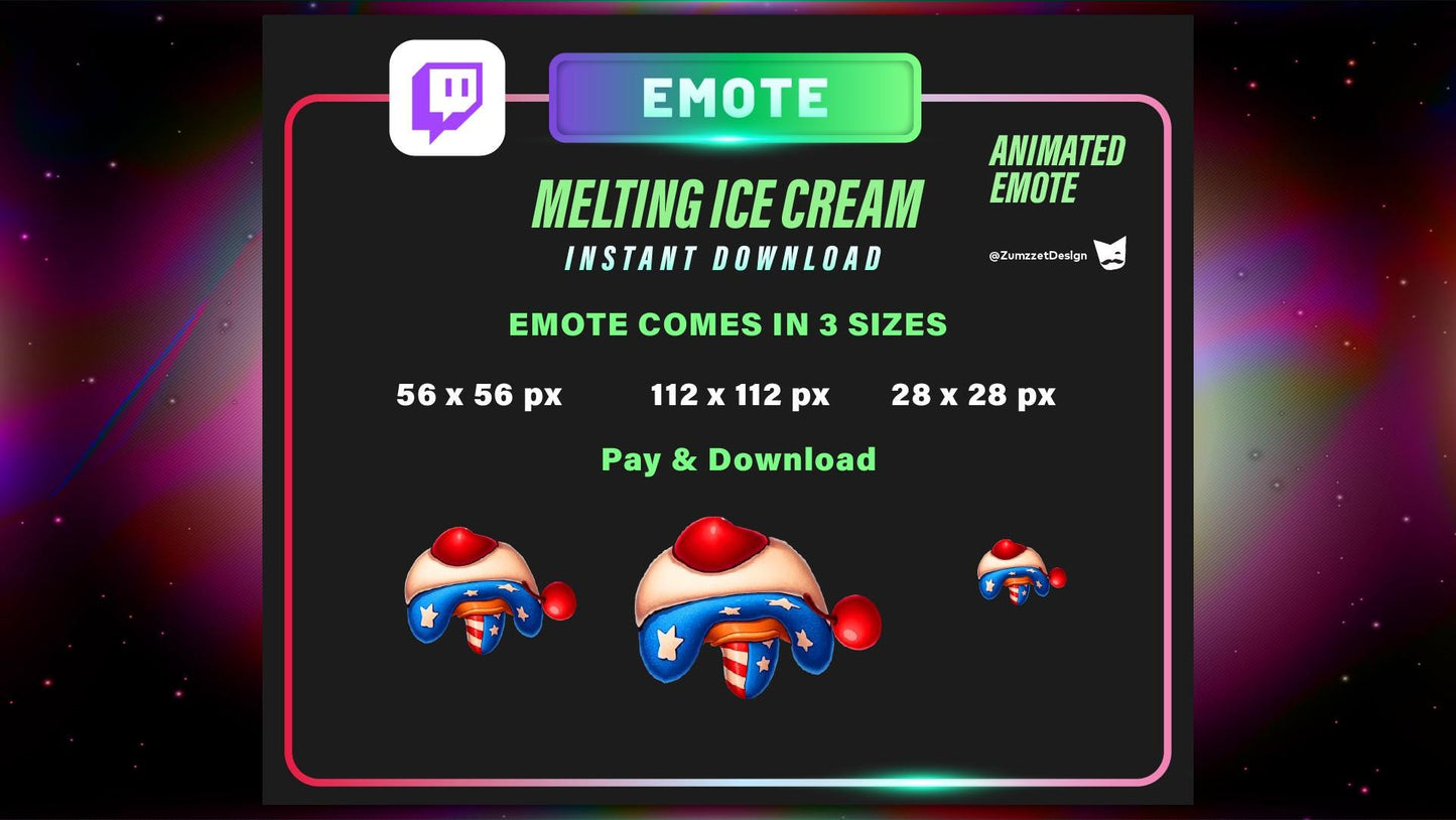 ANIMATED American Ice Cream Emote for Twitch, Streamer, Celebration Emote, 4th July, Patriotic Stream Emotes, Dessert Emote