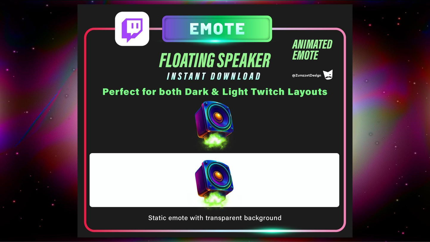 ANIMATED Floating Speaker Box Emote for Twitch, Streamer, EDM, Streaming, Stream Emotes, Glowing Emote, Rave Music Emote