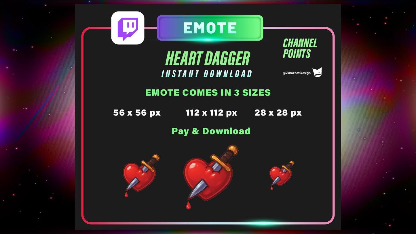 STATIC Dagger in Heart Emote and Channel Point for Twitch, Static Sad Love Emote PNG for Drama, Betrayal & Edgy Reactions