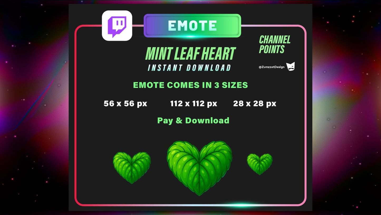 Static Mint Leaf Heart Twitch Channel Point Emote – Static PNG for Nature Vibes, Eco Love & Green Stream Themes