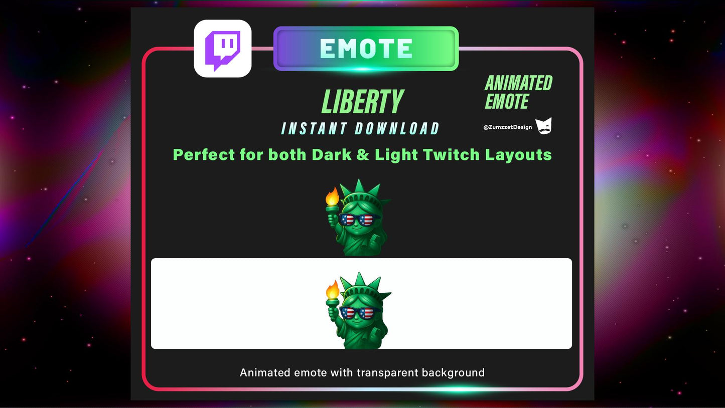 ANIMATED American Cute Statue of liberty Emote for Twitch, Streamer, USA Emote, Streaming, Stream Emotes, 4th July Emote