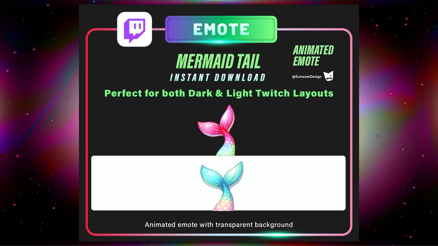 ANIMATED Pastel Siren Mermaid Tail Twitch Emote Cute Streamer Asset Instant Download