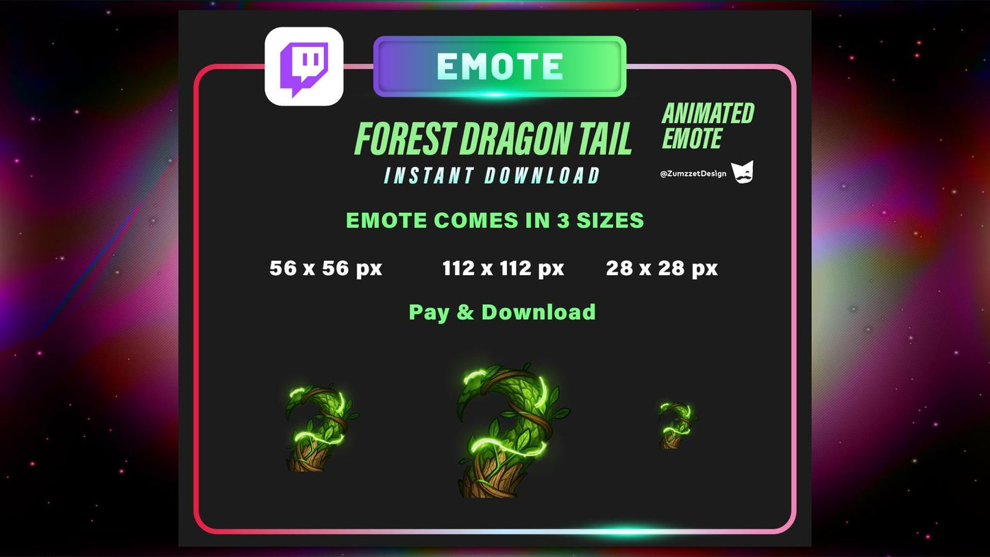 ANIMATED Glowing Forest Green Dragon Tail Emote Nature-Themed Twitch Asset Druid Emote Fantasy Instant Download