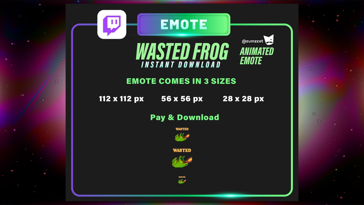 ANIMATED WASTED Frog Emote for Twitch, Streamer, Gaming, Streaming, Stream Emotes, Reaction Twitch Emote