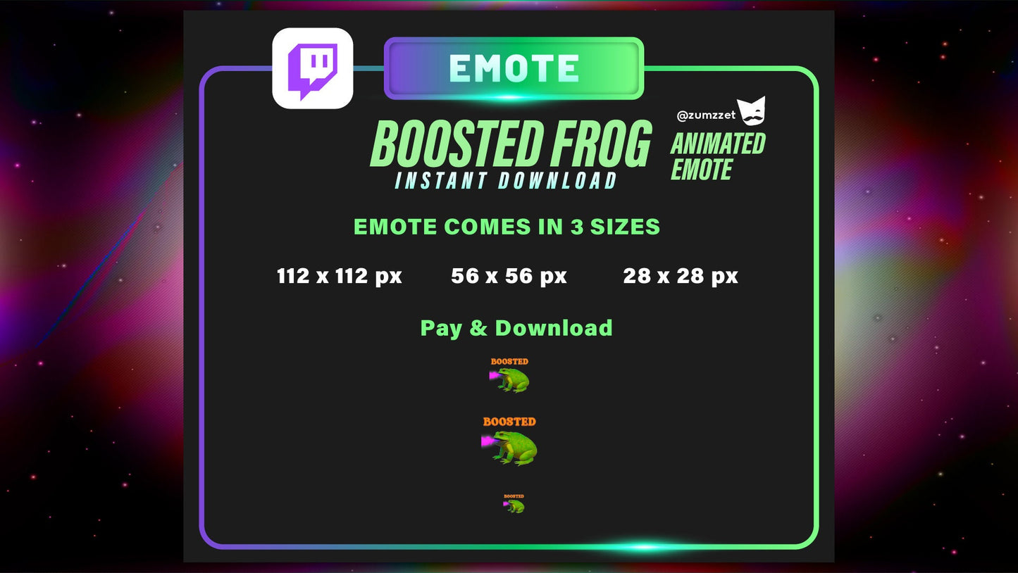 ANIMATED BOOSTED Frog Emote for Twitch, Streamer, Gaming, Streaming,Stream Emotes, Reaction Twitch Emote