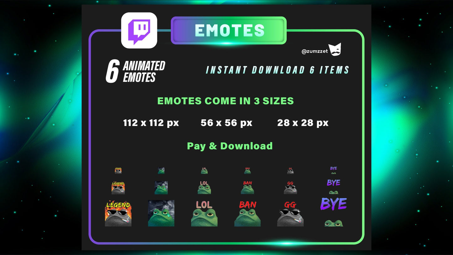 6 ANIMATED Frog Emote Set for Twitch, Streamer, Gaming, Streaming, Stream Emotes, Reaction Twitch Emote