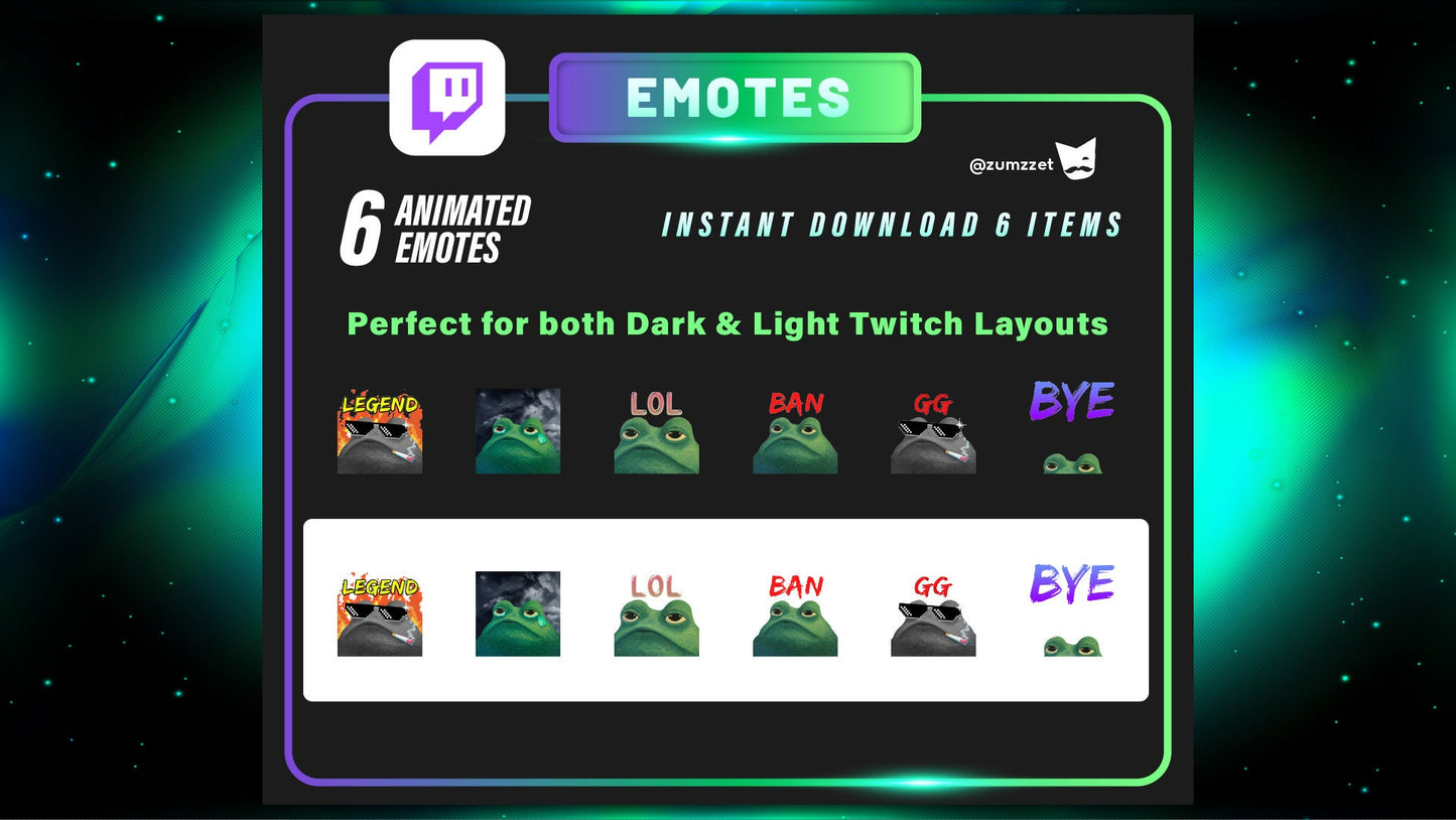 6 ANIMATED Frog Emote Set for Twitch, Streamer, Gaming, Streaming, Stream Emotes, Reaction Twitch Emote