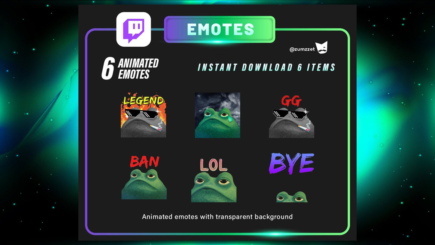6 ANIMATED Frog Emote Set for Twitch, Streamer, Gaming, Streaming, Stream Emotes, Reaction Twitch Emote