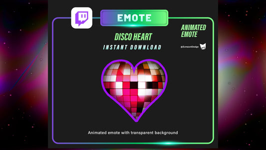 ANIMATED Heart Disco ball Emote for Twitch, Streamer, Gaming, Streaming, Stream Emotes, Gamer Emote